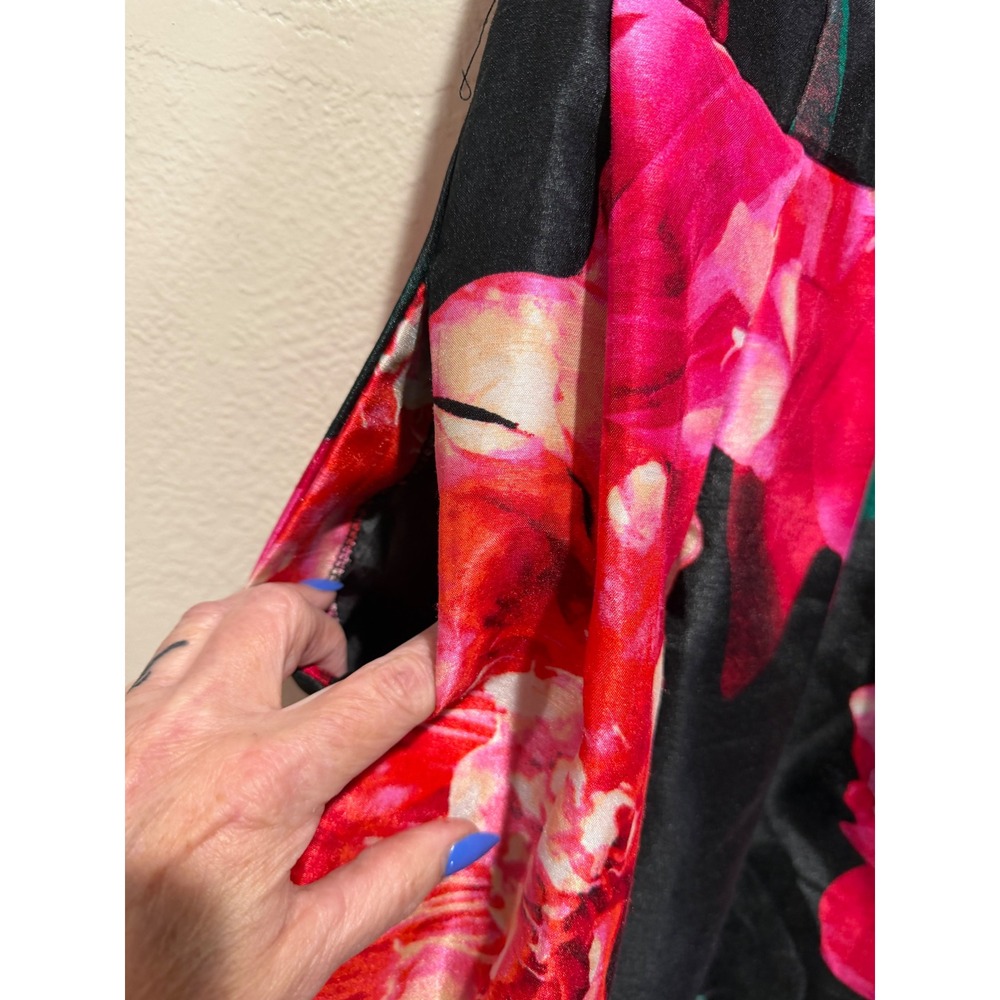 Donna Ricco New York Floral Satin Fit and Flare Dress Black Pink Pockets 6P - Picture 5 of 8